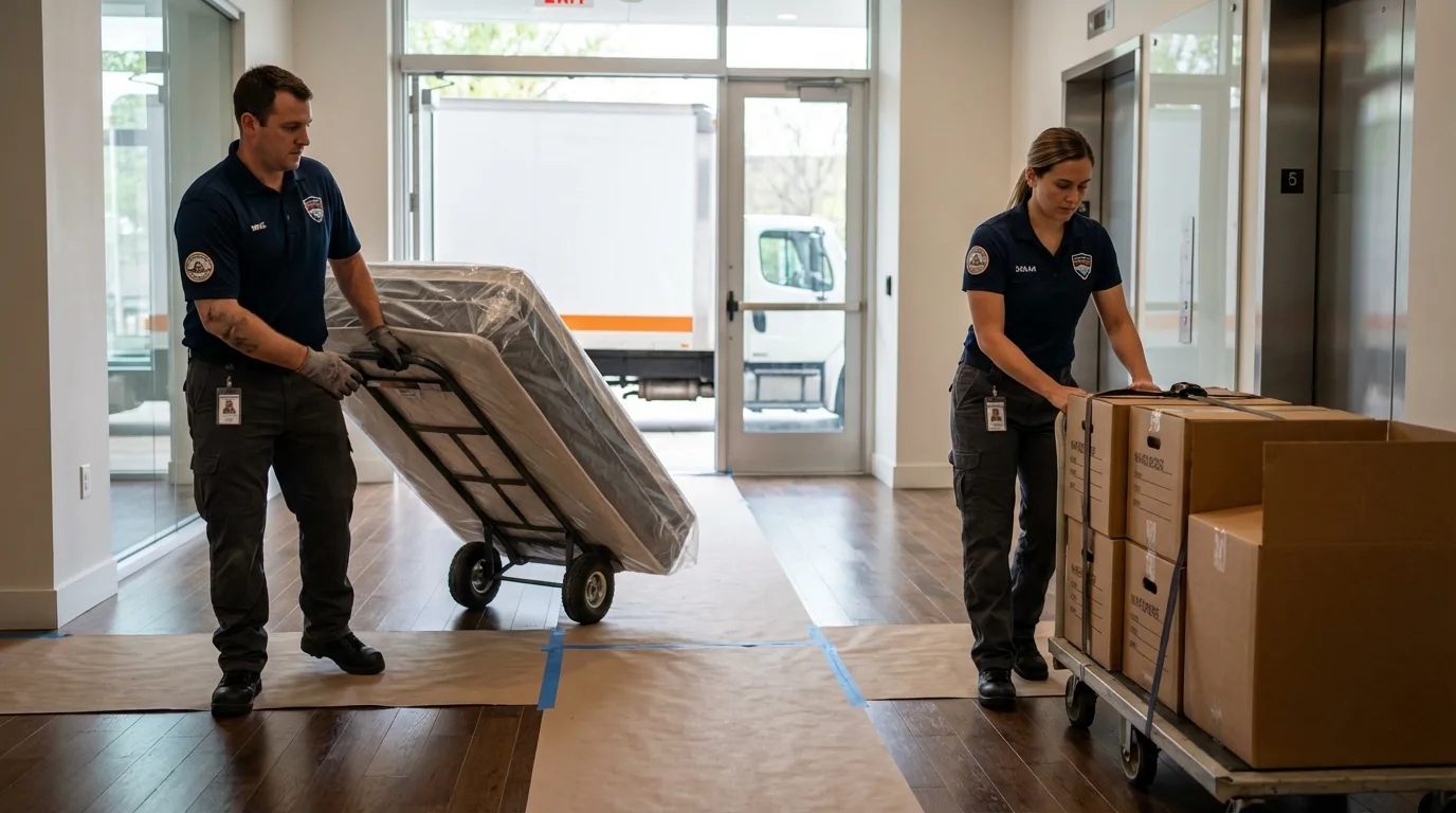 Professional apartment movers loading elevator in Soquel, CA